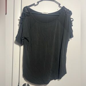 Women's Black Cold Shoulder Top. Cloud Chaser brand.